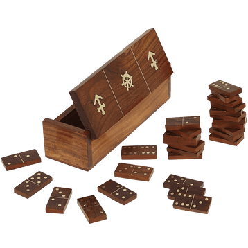 Handmade Wooden Domino Game with Nautical Storage Box - Complete Game Set